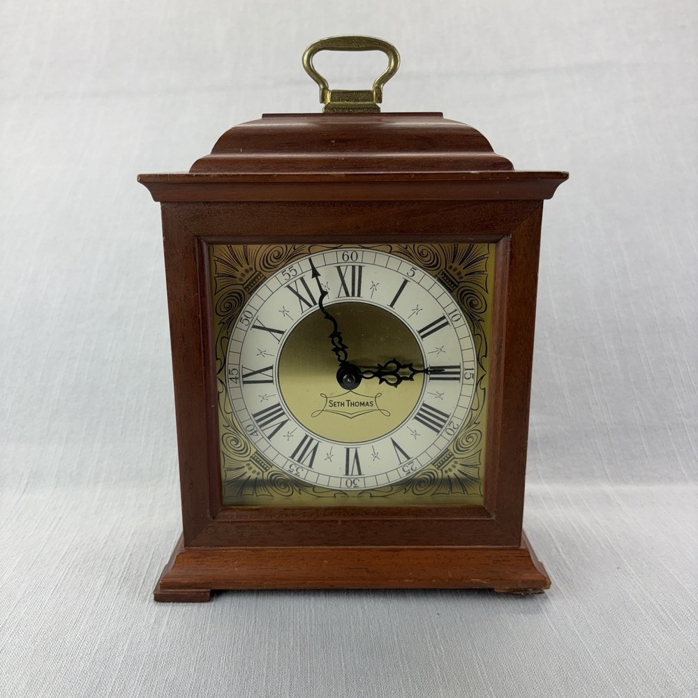 Seth Thomas Exeter Mantel Clock Westminster Chime 8-Day Keywound Wood Case
